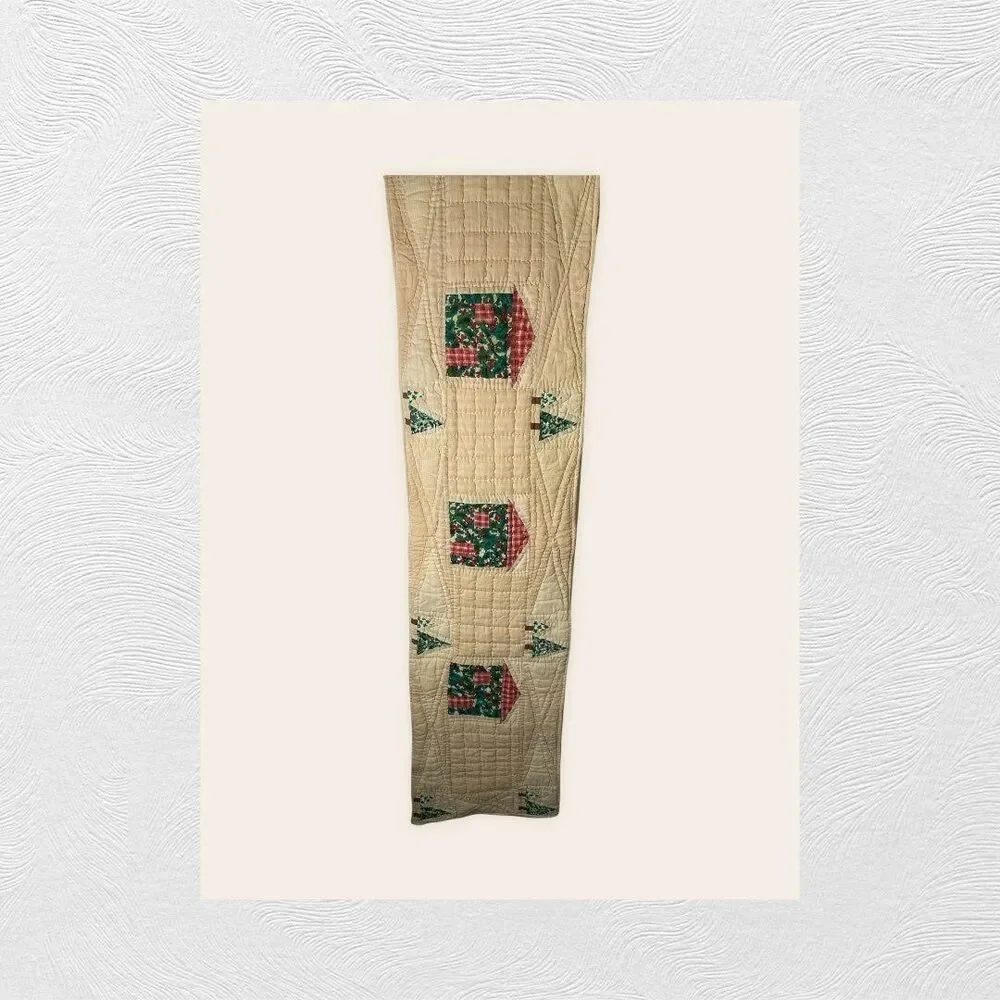 Unbranded Subtle Quilted Beige Christmas Motif Table Runner 58' long